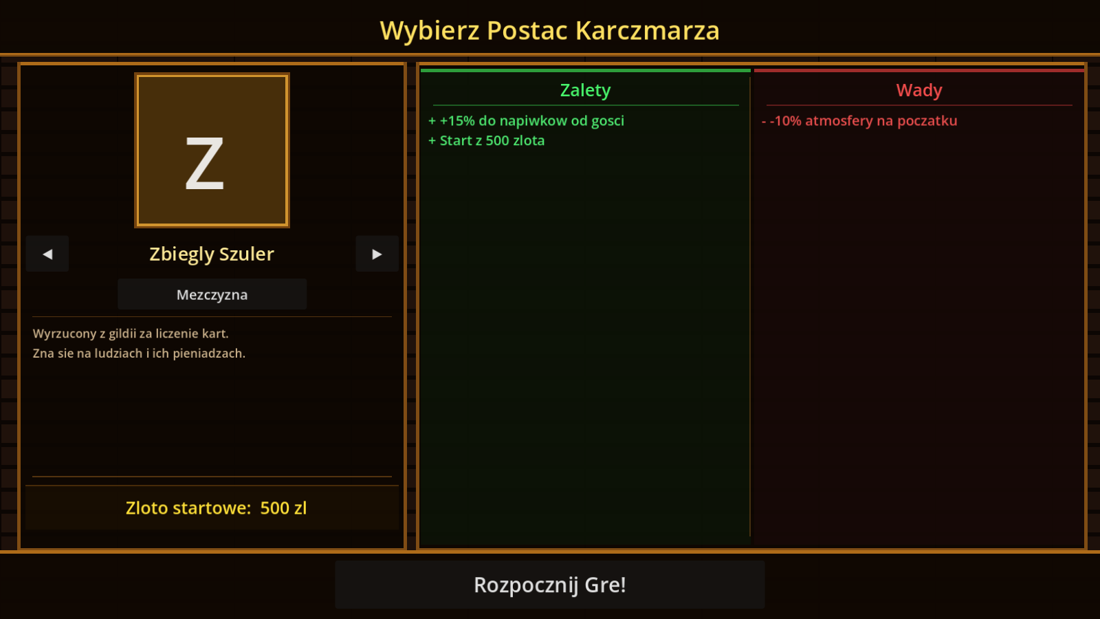 Wybór karczmarza / Character select